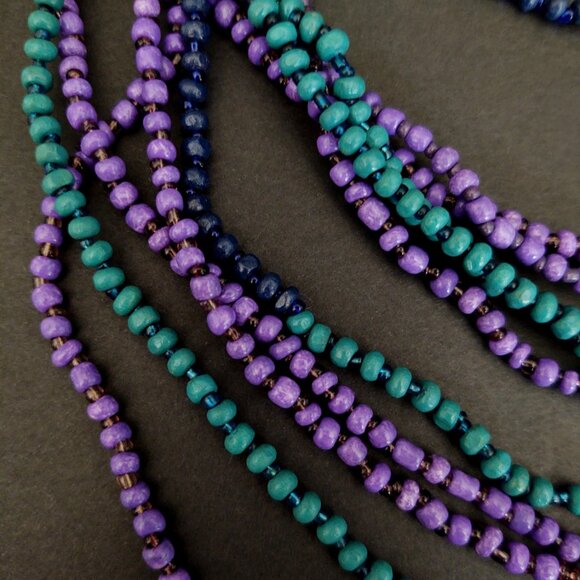 Green, shades of purple and blue layered multi strand beaded necklace - Picture 7 of 13